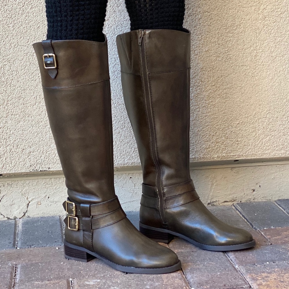 Rare Moss Wide Calf Genuine Leather Knee Boots - Picture 4 of 9